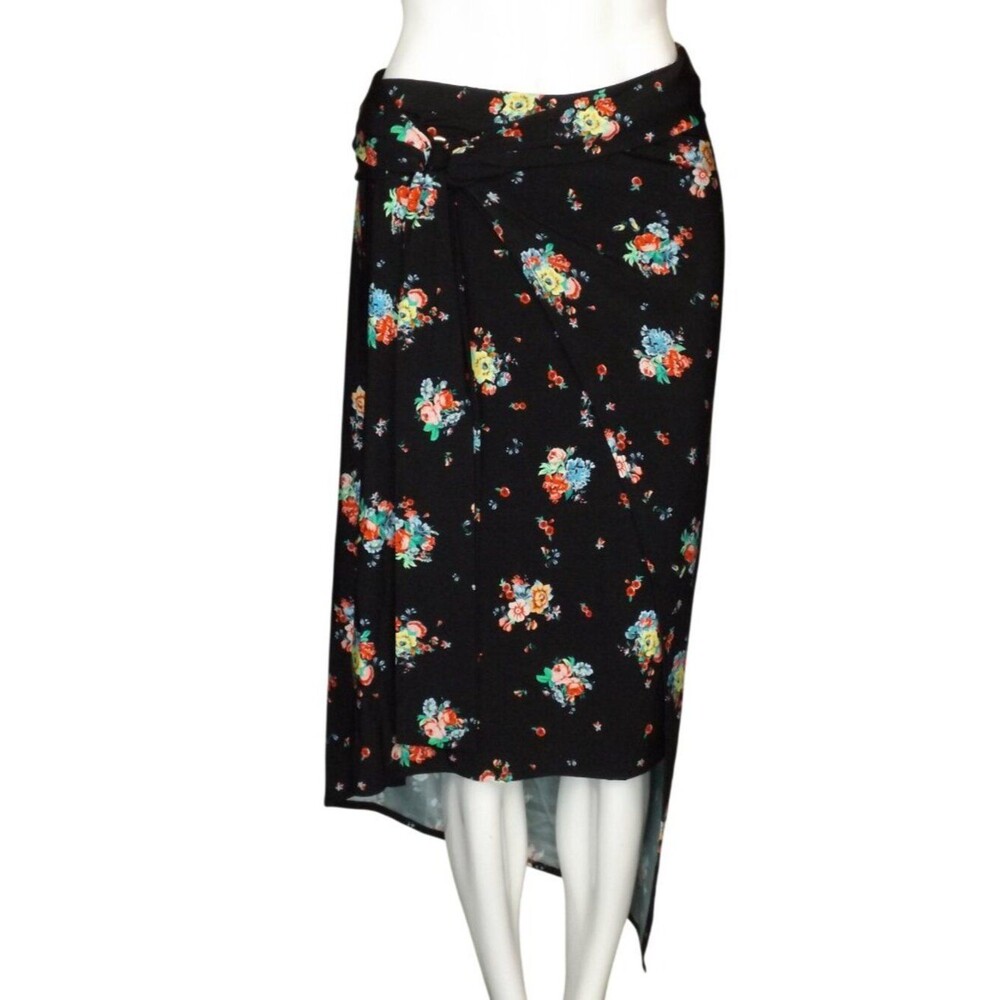 PACO RABANNE Skirt, 36/S, Black Floral, Asymmetrical, Long/Midi, Stretch waist